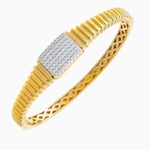 Pave Square Graduated Ridged Bangle Bracelet